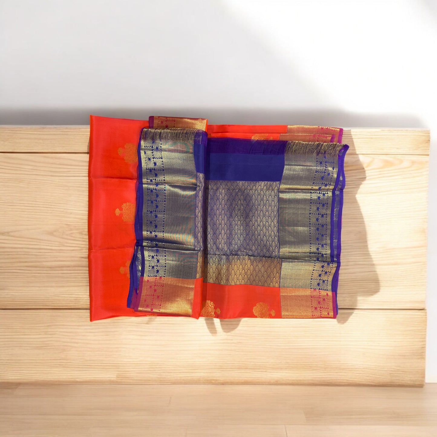 PURE SILK MARK SILK SAREE - ORANGE BODY & VIOLET BORDER