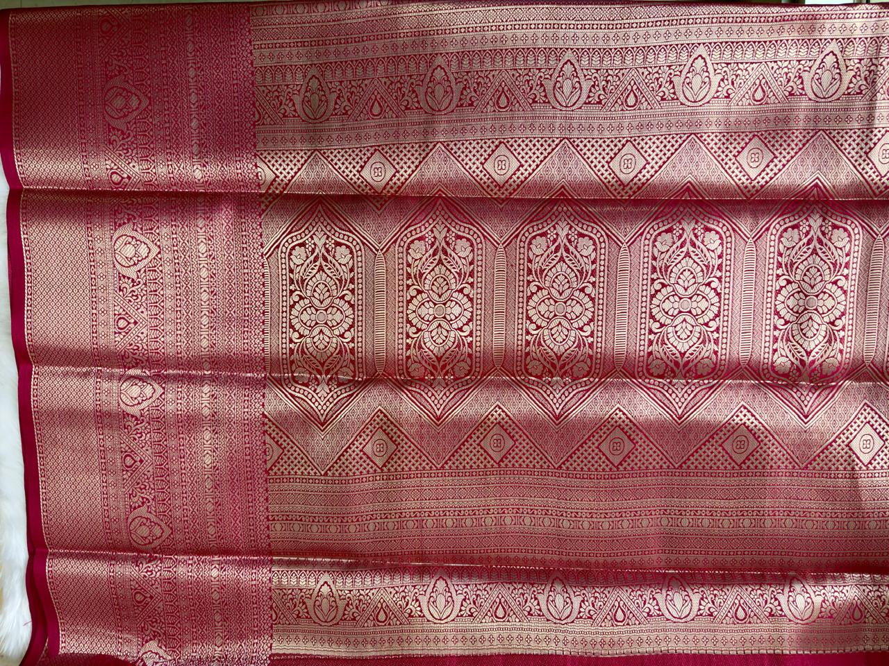 SILVER DARK PINK SOFT SILK SAREE WITH RICH BIG BORDER