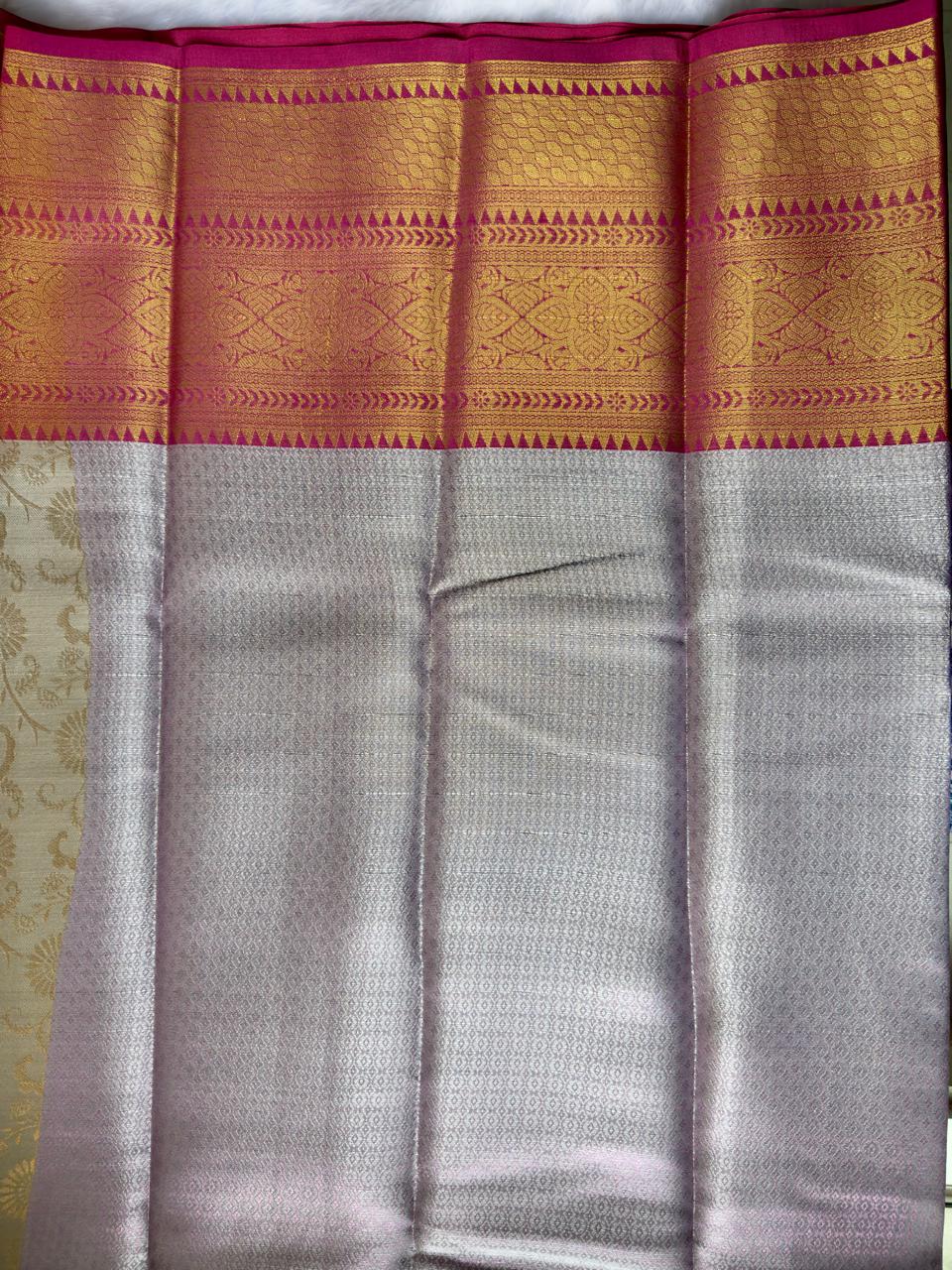 CREAM SOFT SILK SAREE WITH GOLDEN DESIGN AND RICH RED BIG BORDER