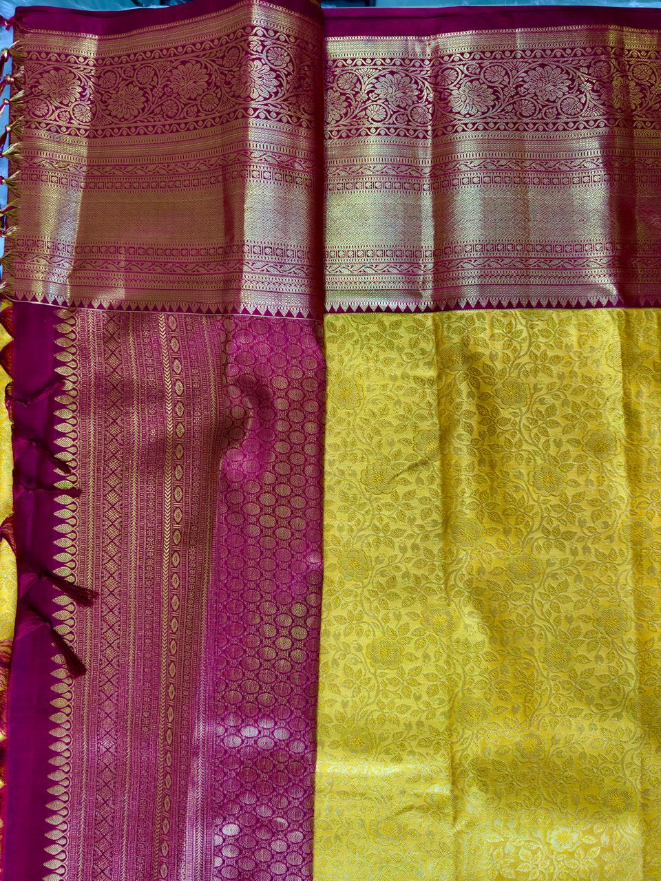 YELLOW + RED BIG BORDER SOFT SILK SAREE