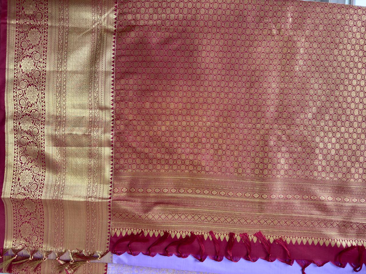 LAVENDER + RED BIG BORDER SOFT SEMI SILK SAREE