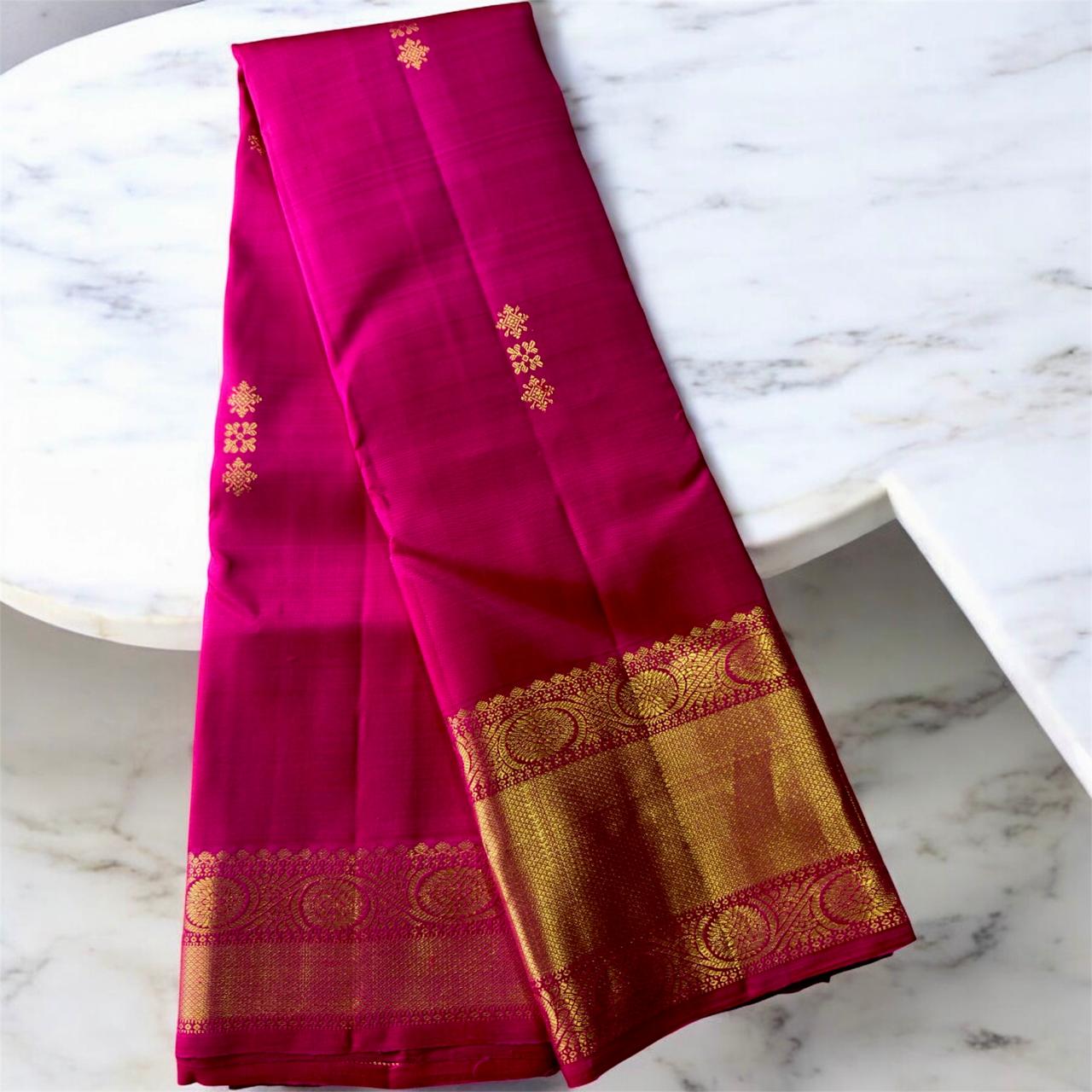 DARK PINK WITH BIG & SMALL GOLD ZARI BORDERS