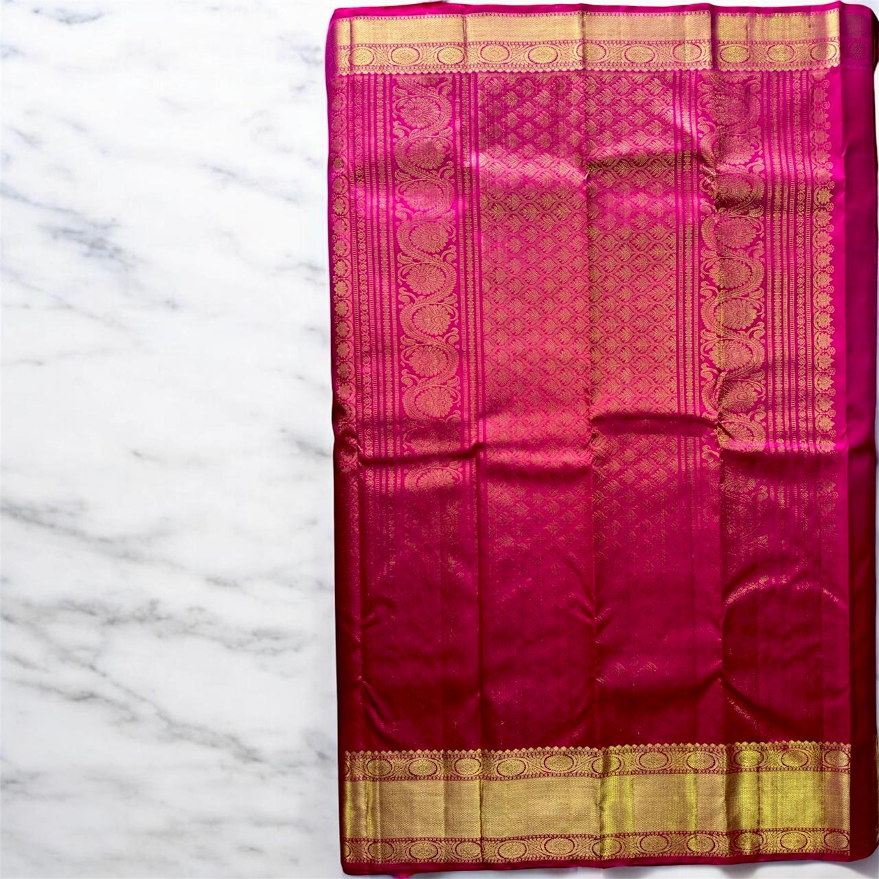 DARK PINK WITH BIG & SMALL GOLD ZARI BORDERS