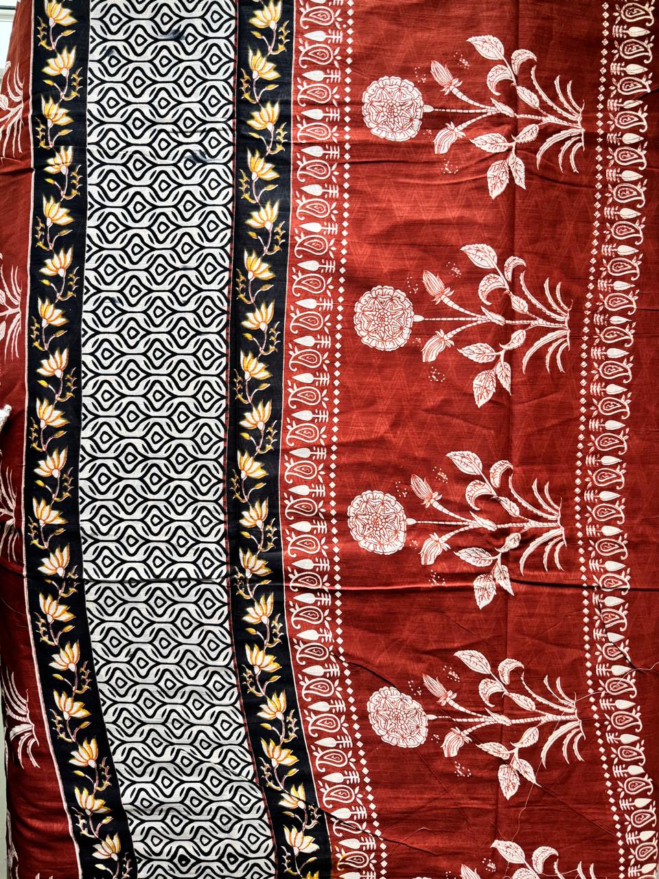 PURE MUL MUL COTTON SAREE (BLACK BODY WITH BROWN BORDER)