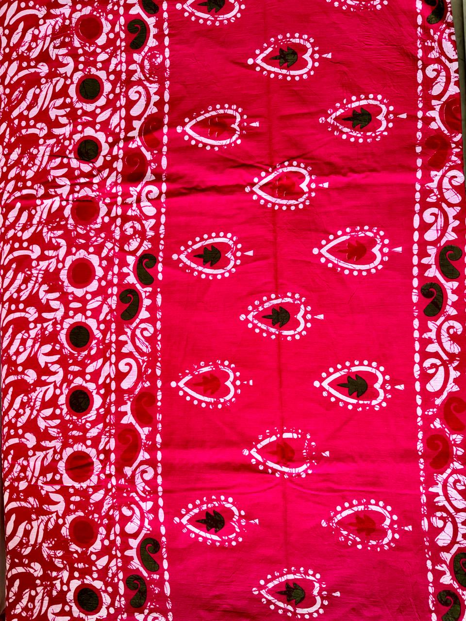 PURE COTTON HAND-BLOCK PRINT SAREE (PINK WITH BLACK MOTIFS)