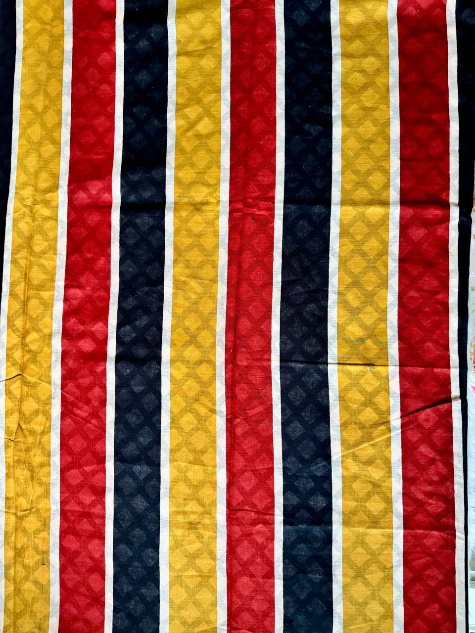 CHANDERI COTTON SAREE (RED WITH MULTICOLOR BORDERS)