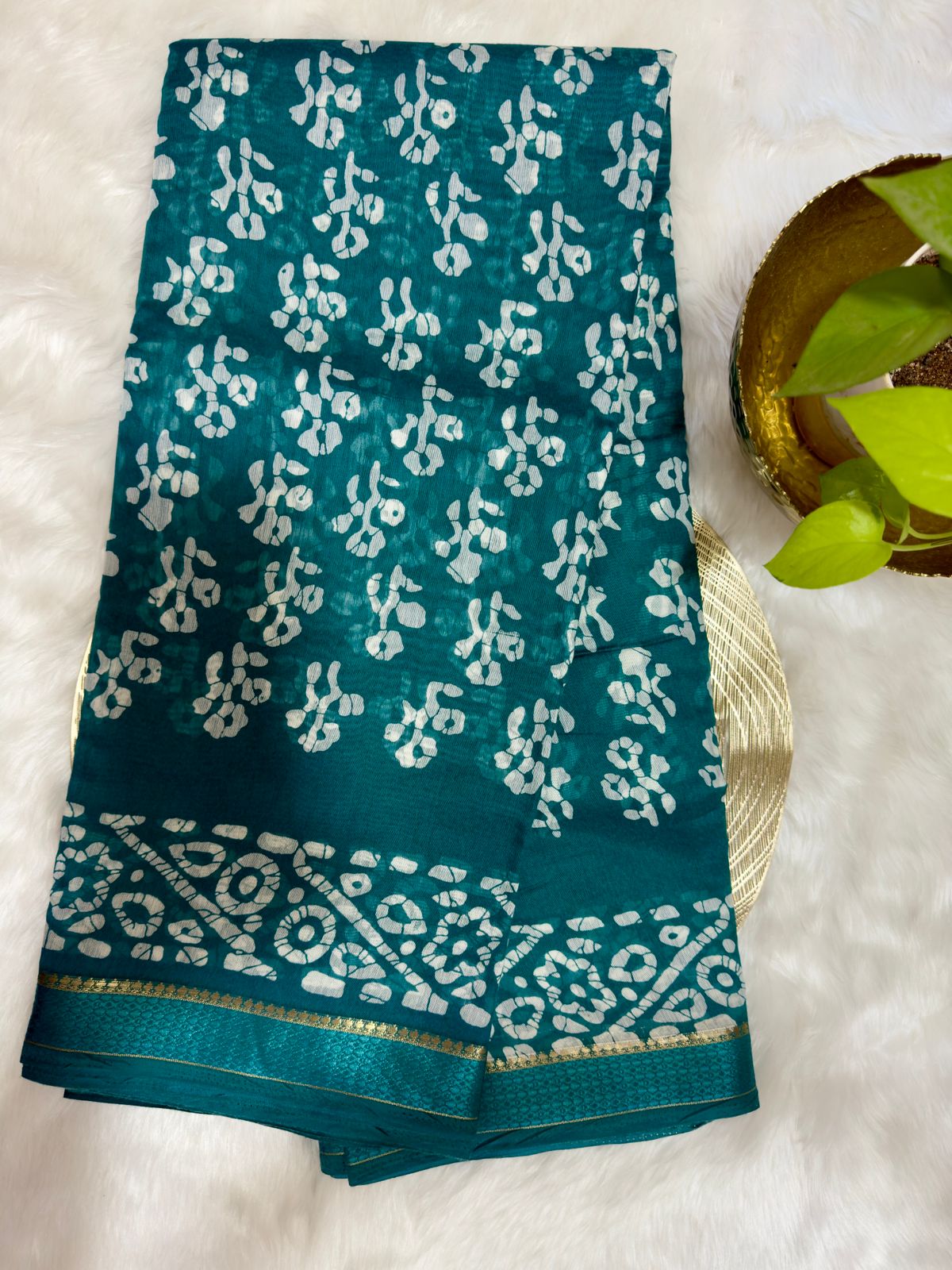 SYTHENTIC WITH MIX TEAL COTTON SAREE