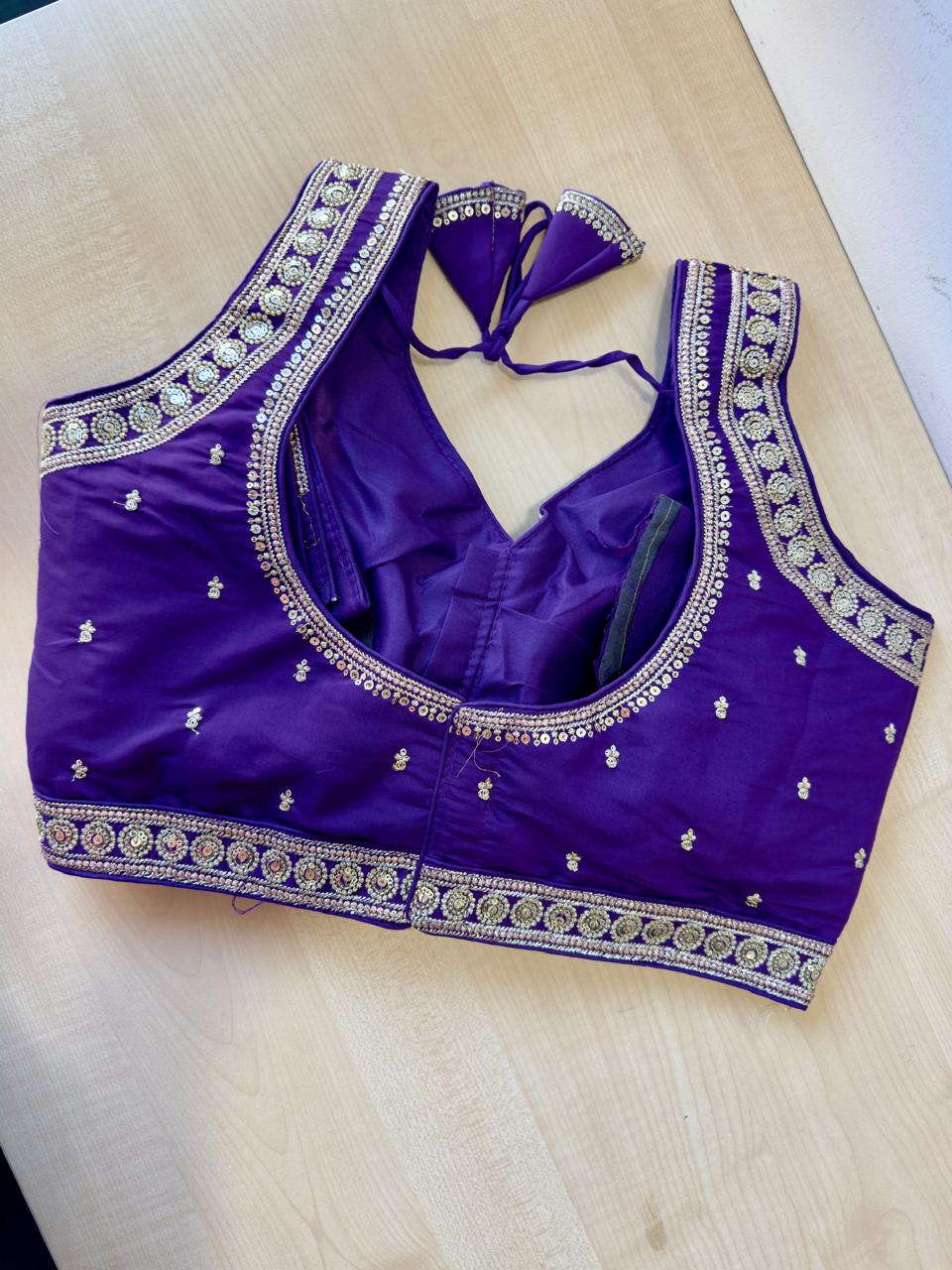PURPLE SLUB SILK EMB READYMADE BLOUSE