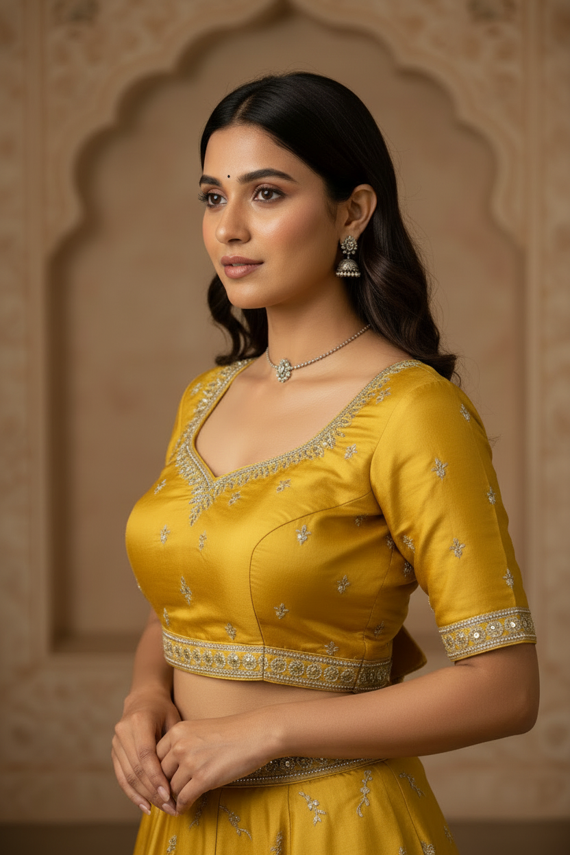 YELLOW SLUB SILK READYMADE BLOUSE