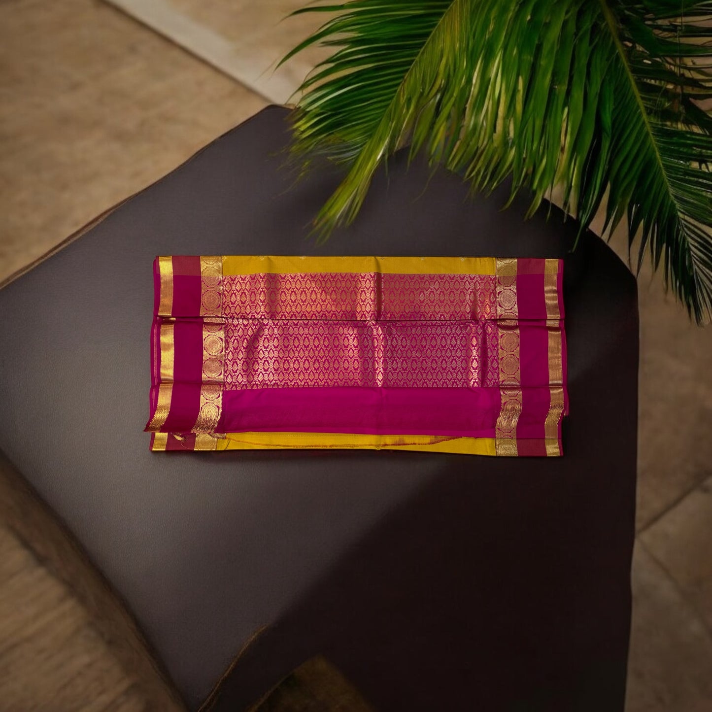 SOFT SILK SAREE – YELLOW WITH PINK RETTAPETTA BORDER & INTRICATE BUTTA DESIGN