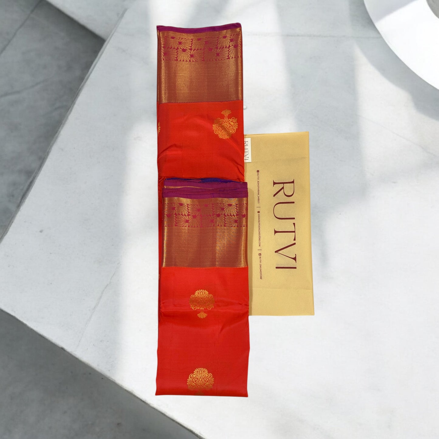 PURE SILK MARK SILK SAREE - ORANGE BODY & VIOLET BORDER