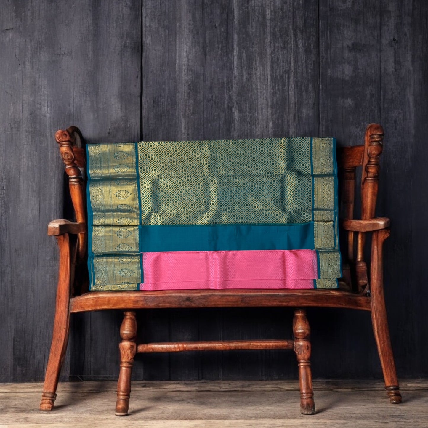 PURE SILK MARK SAREE  WITH PARSENCIAN GREEN & GOLDEN BIG BORDER