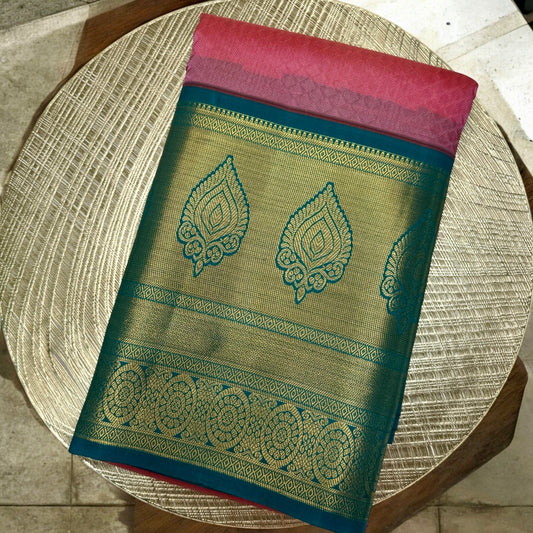 PURE SILK MARK SAREE  WITH PARSENCIAN GREEN & GOLDEN BIG BORDER
