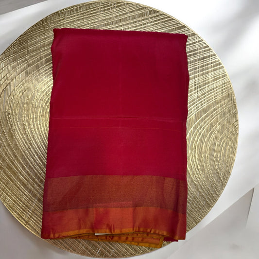 SOFT SILK SAREE – RED PINK MIX WITH ORANGE SMALL BORDER AND YELLOW BLOUSE