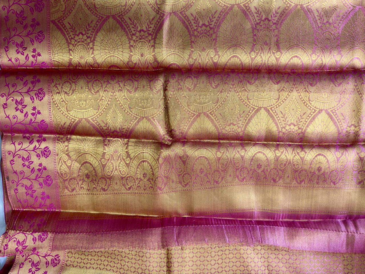 GOLDEN SOFT TISSUE SILK SAREE WITH EMBROIDERED ZARI BORDER