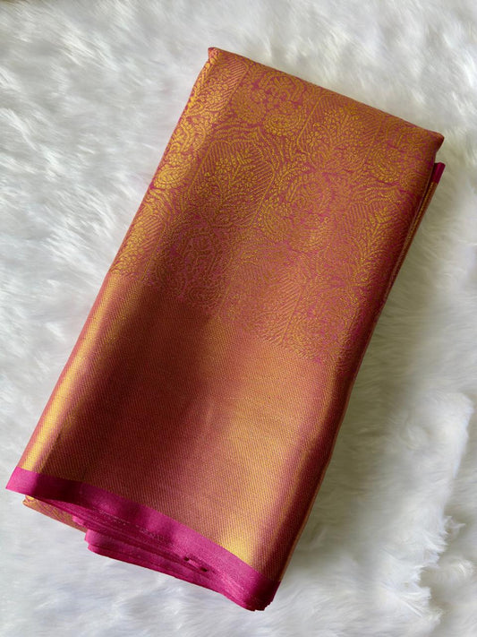 GOLDEN MAROON SOFT TISSUE SILK SAREE WITH INTRICATE GOLDEN WEAVES