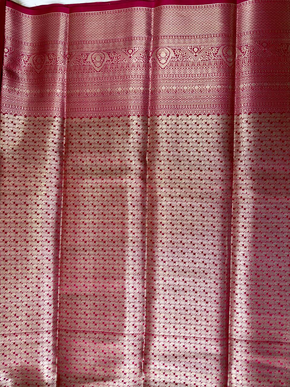 SILVER DARK PINK SOFT SILK SAREE WITH RICH BIG BORDER