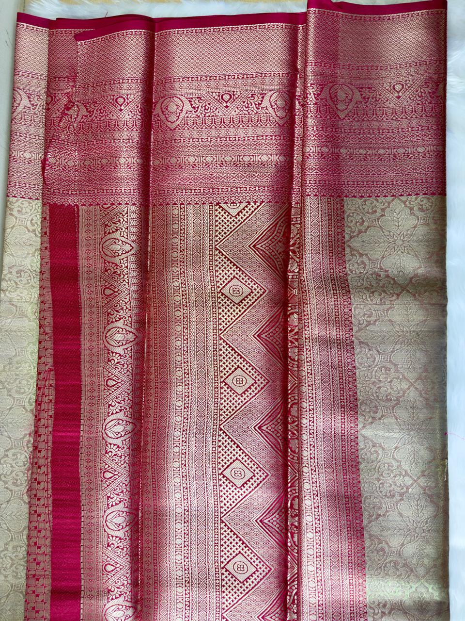 SILVER DARK PINK SOFT SILK SAREE WITH RICH BIG BORDER