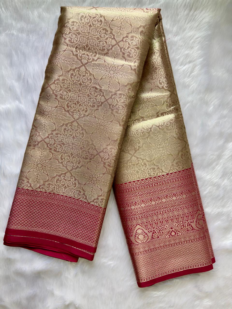SILVER DARK PINK SOFT SILK SAREE WITH RICH BIG BORDER
