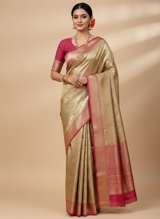 SILVER DARK PINK SOFT SILK SAREE WITH RICH BIG BORDER