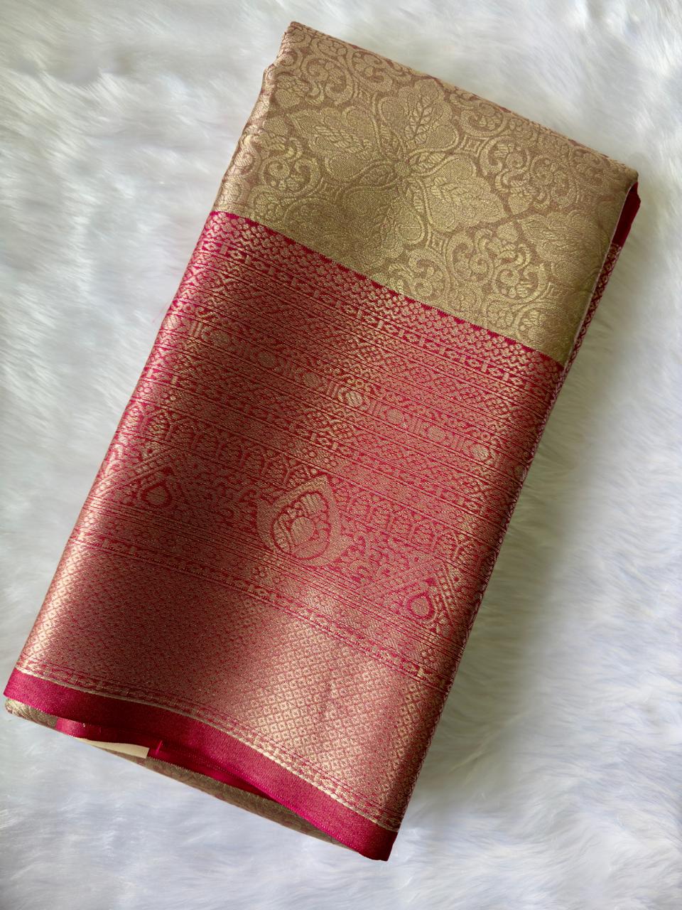 SILVER DARK PINK SOFT SILK SAREE WITH RICH BIG BORDER