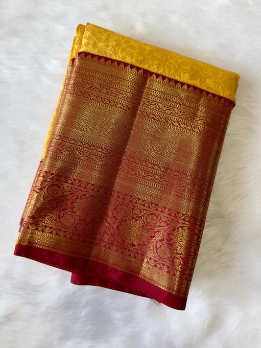 YELLOW + RED BIG BORDER SOFT SILK SAREE
