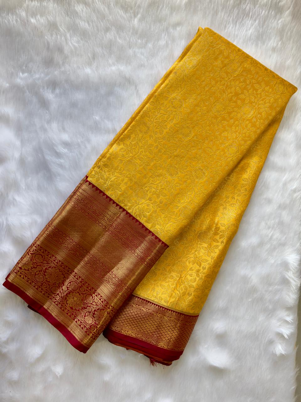 YELLOW + RED BIG BORDER SOFT SILK SAREE
