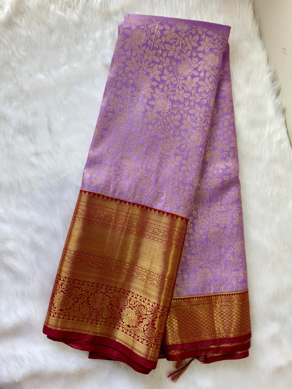 LAVENDER + RED BIG BORDER SOFT SEMI SILK SAREE