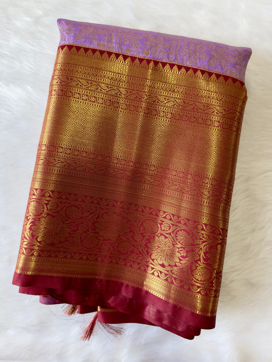 LAVENDER + RED BIG BORDER SOFT SEMI SILK SAREE