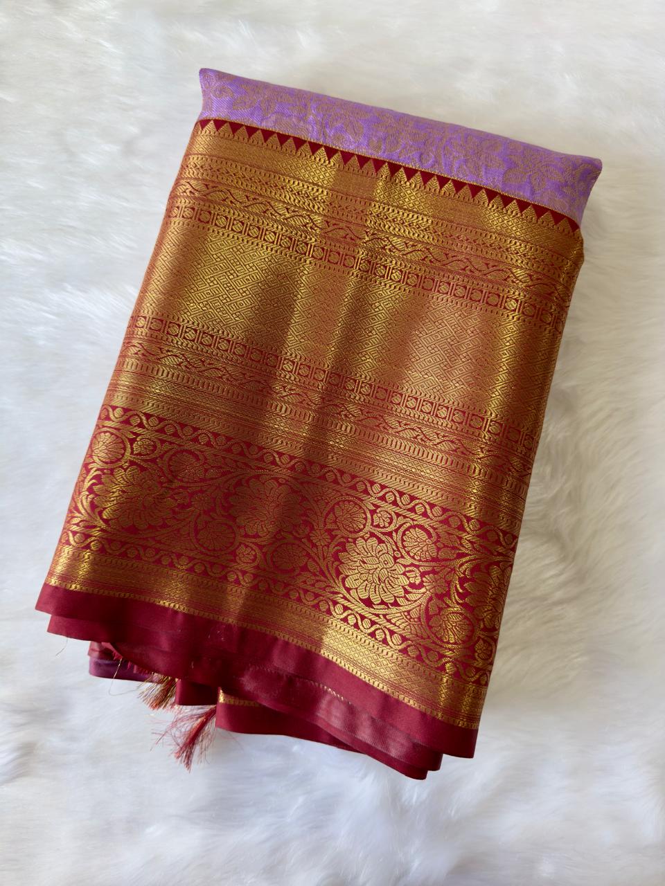 LAVENDER + RED BIG BORDER SOFT SEMI SILK SAREE