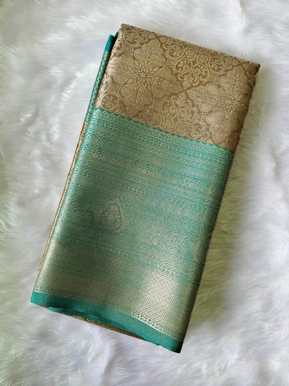 RICH SILVER DUAL-TONE WITH PASTEL SEA GREEN AND SILVER ZARI WORK