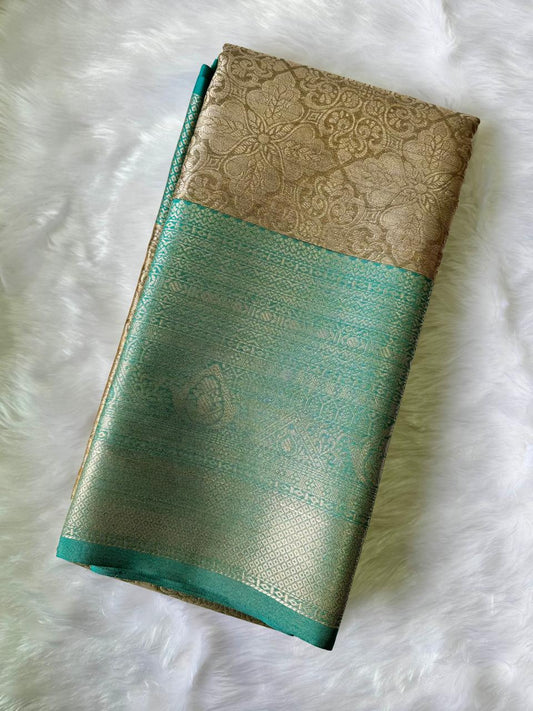 RICH SILVER DUAL-TONE WITH PASTEL SEA GREEN AND SILVER ZARI WORK
