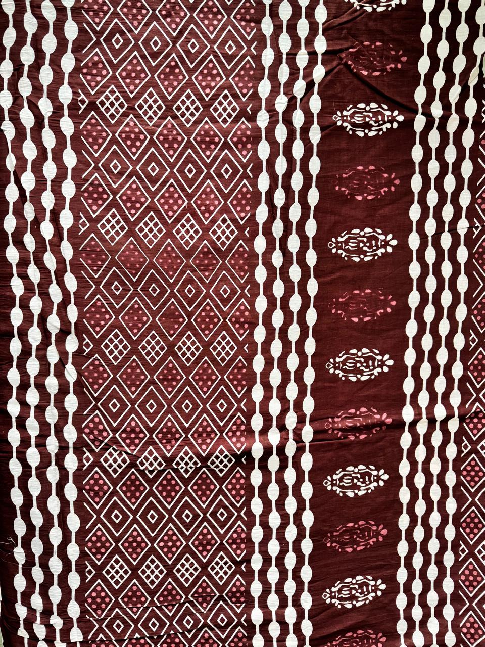 PURE COTTON HAND-BLOCK PRINT SAREE (MAROON WITH WHITE MOTIFS)