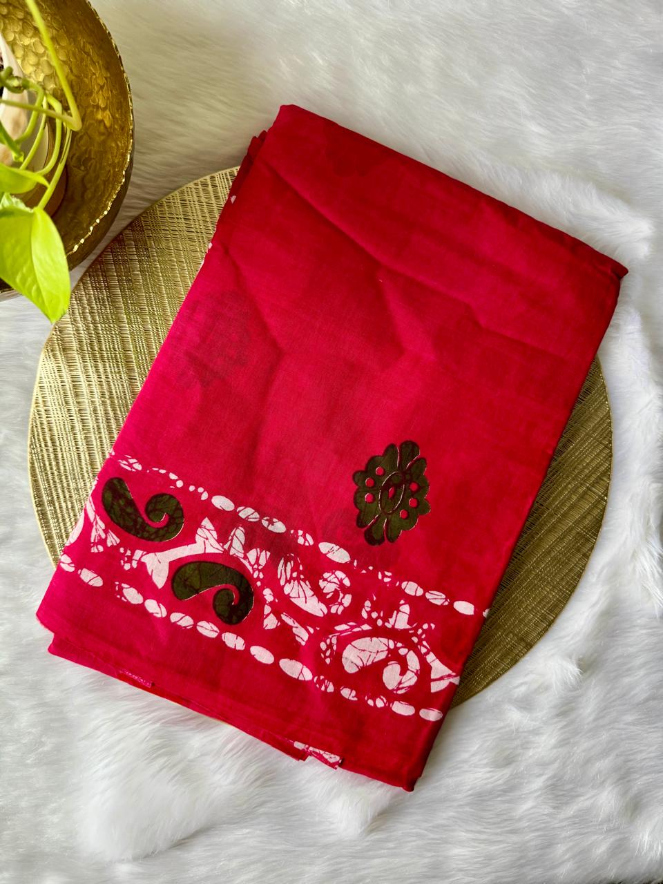 PURE COTTON HAND-BLOCK PRINT SAREE (PINK WITH BLACK MOTIFS)