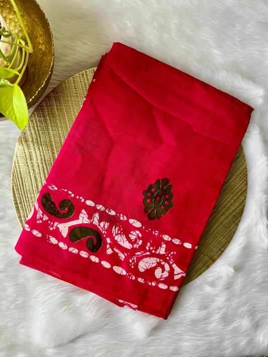 PURE COTTON HAND-BLOCK PRINT SAREE (PINK WITH BLACK MOTIFS)