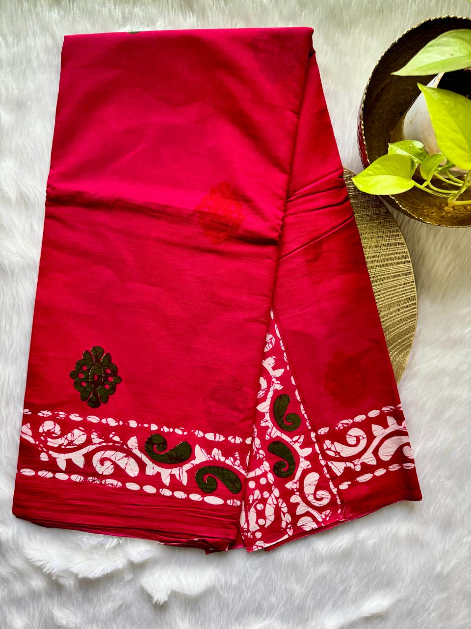 PURE COTTON HAND-BLOCK PRINT SAREE (PINK WITH BLACK MOTIFS)