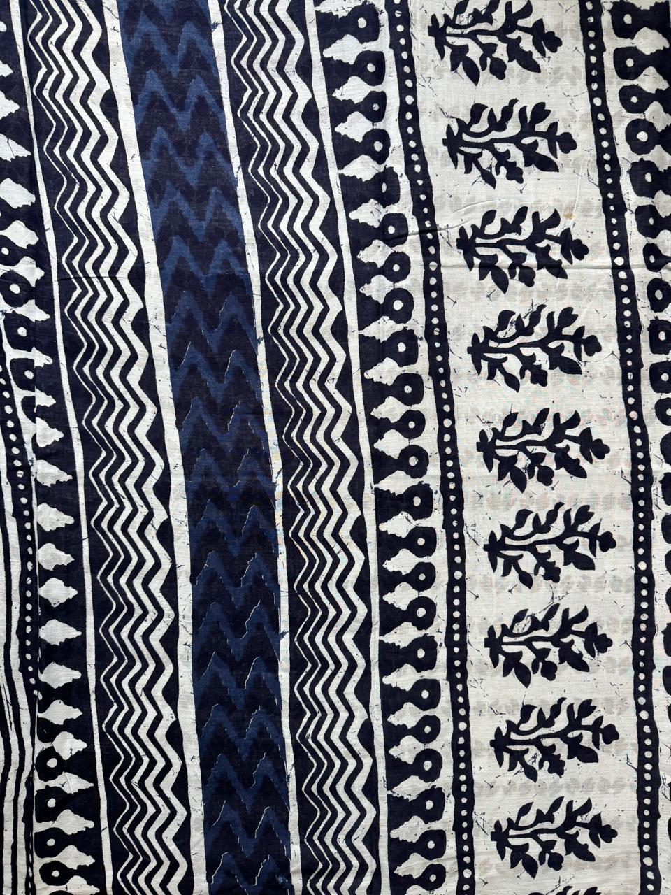 CHANDERI COTTON SAREE (NAVY BLUE WITH WHITE MOTIFS)