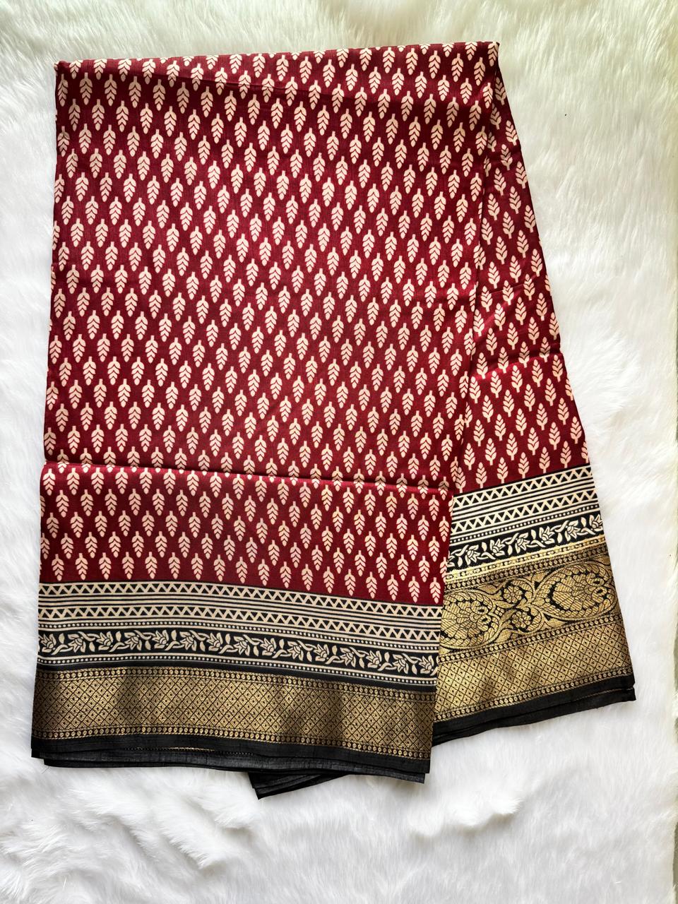 COTTON ZARI KOTA SAREE (MAROON WITH GOLDEN BORDER)