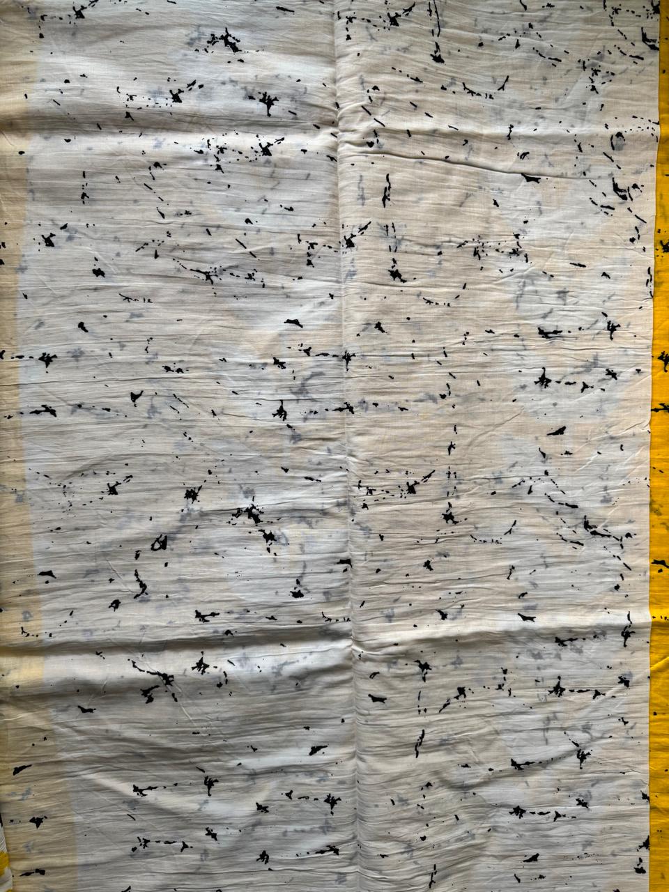 PURE COTTON HAND-BLOCK PRINT SAREE (YELLOW WITH WHITE LEAF MOTIFS)