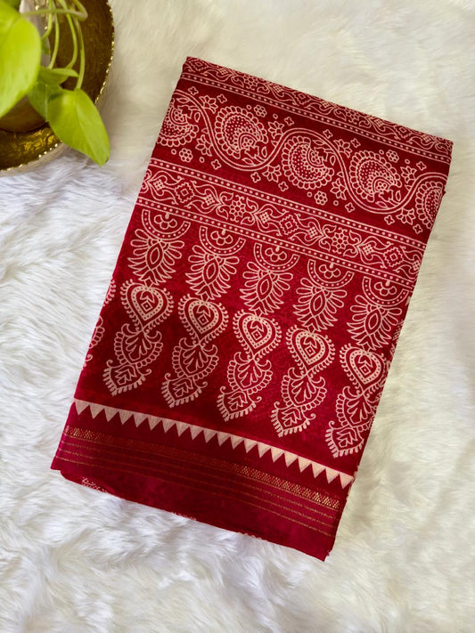 SOFT RED COTTON SAREES