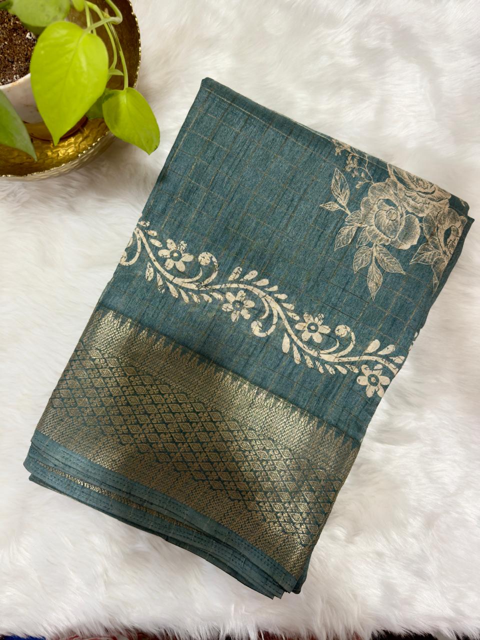 GREY DOLA SILK WITH DIGITAL FLORAL PRINTS