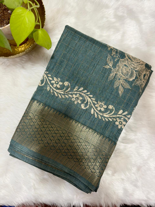 GREY DOLA SILK WITH DIGITAL FLORAL PRINTS