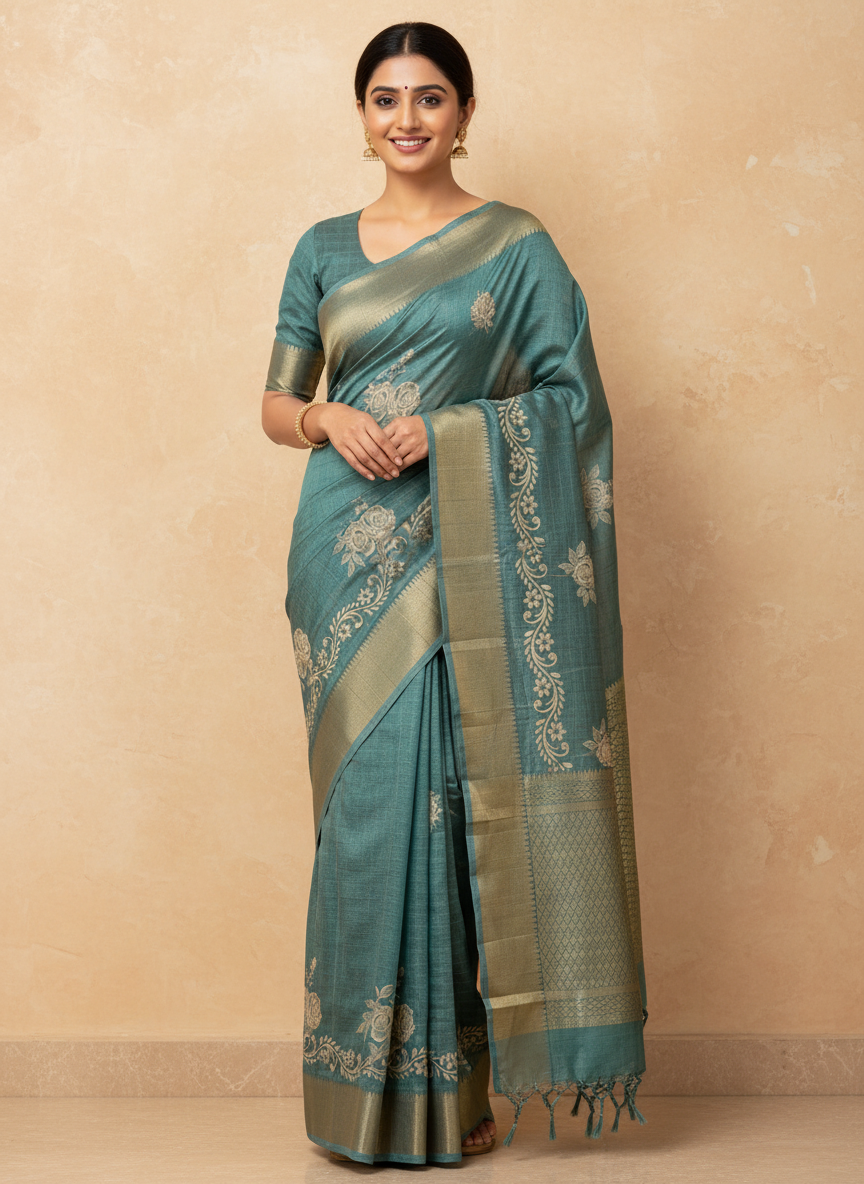 GREY DOLA SILK WITH DIGITAL FLORAL PRINTS