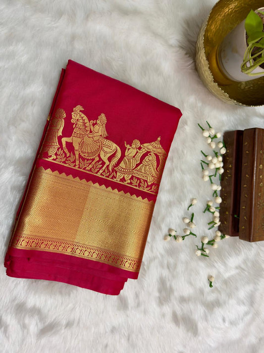 DARK PINK SEMI SILK SAREE WITH ROYAL PALLAKU ZARI BORDER