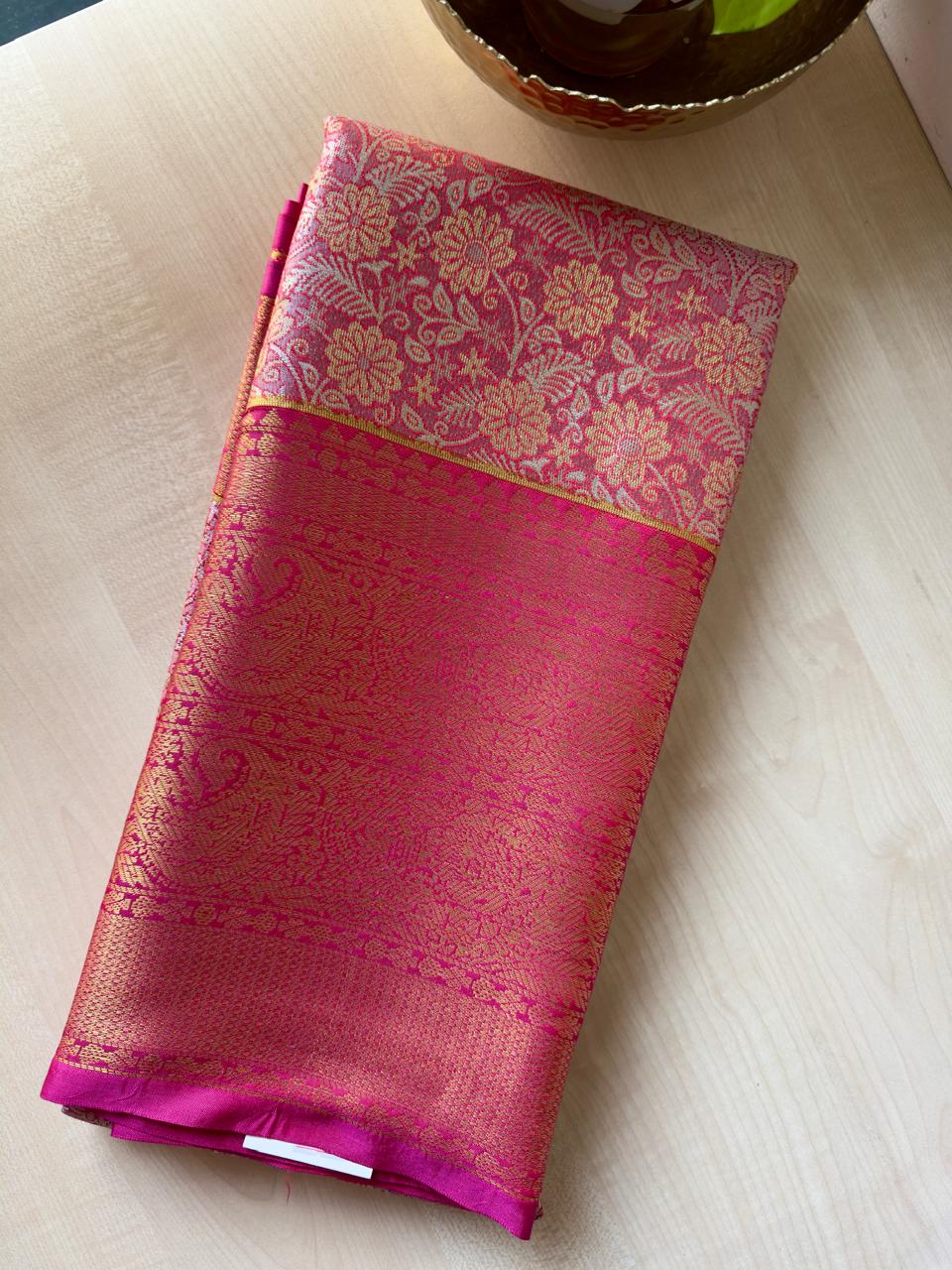 PINK SEMI-SILK TISSUE BRIDAL SAREE