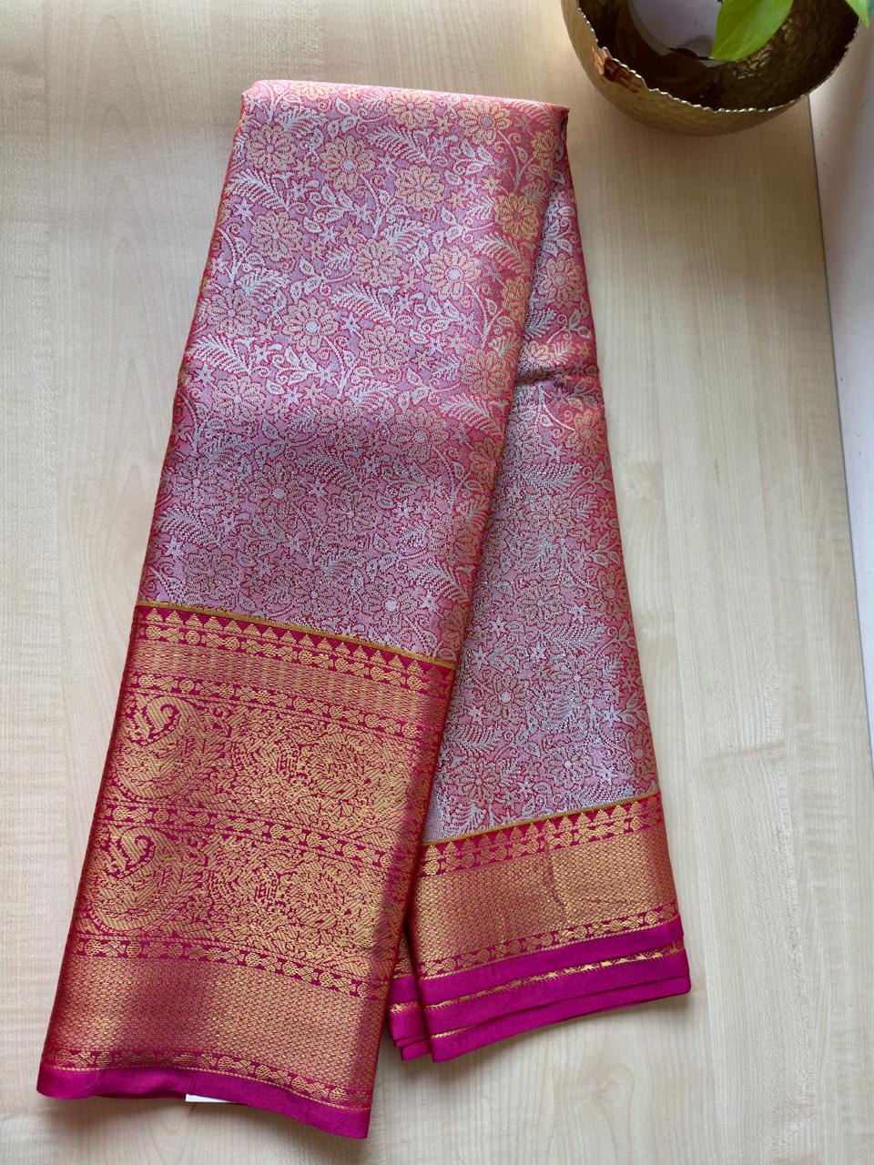 PINK SEMI-SILK TISSUE BRIDAL SAREE