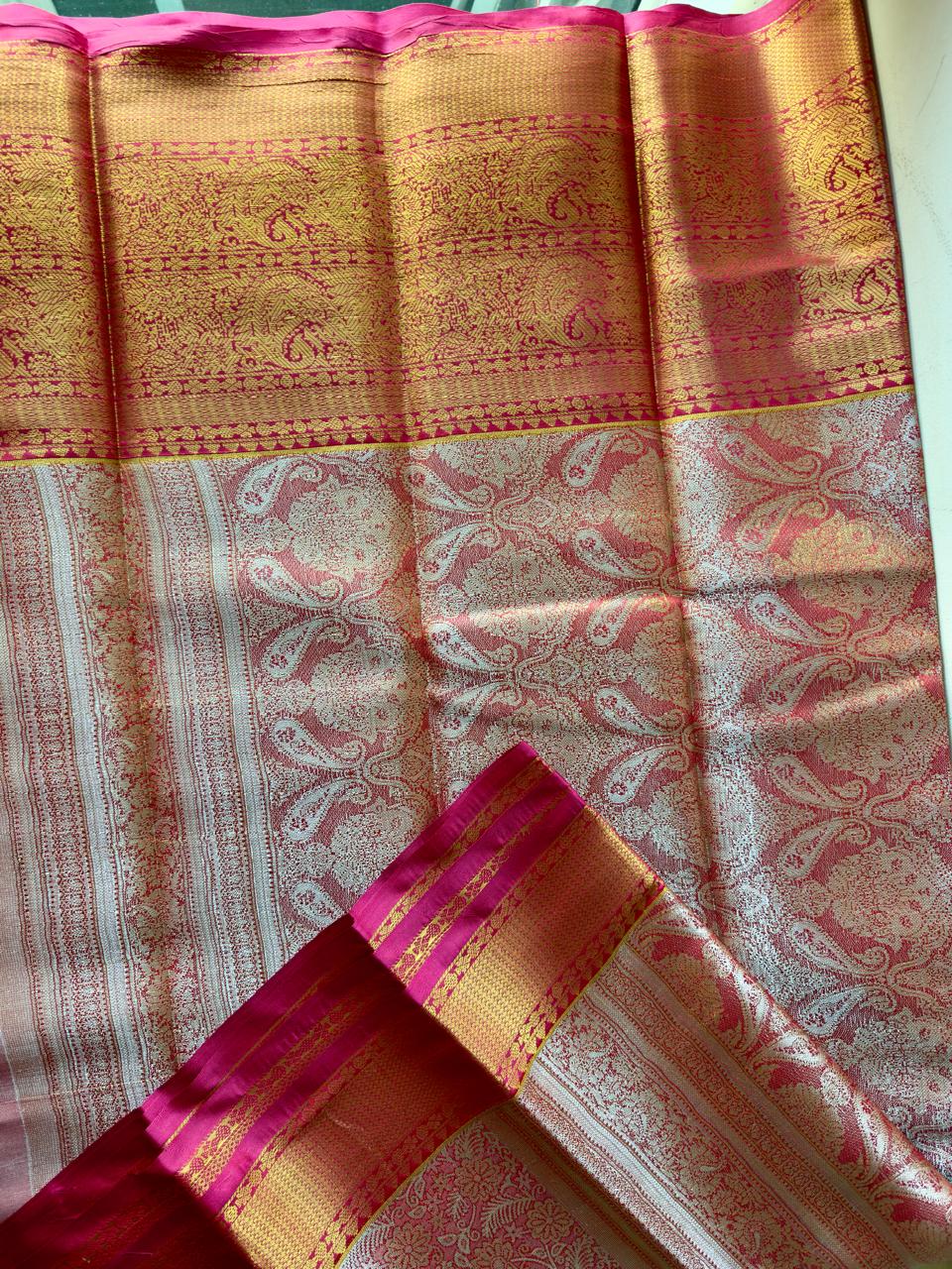 PINK SEMI-SILK TISSUE BRIDAL SAREE