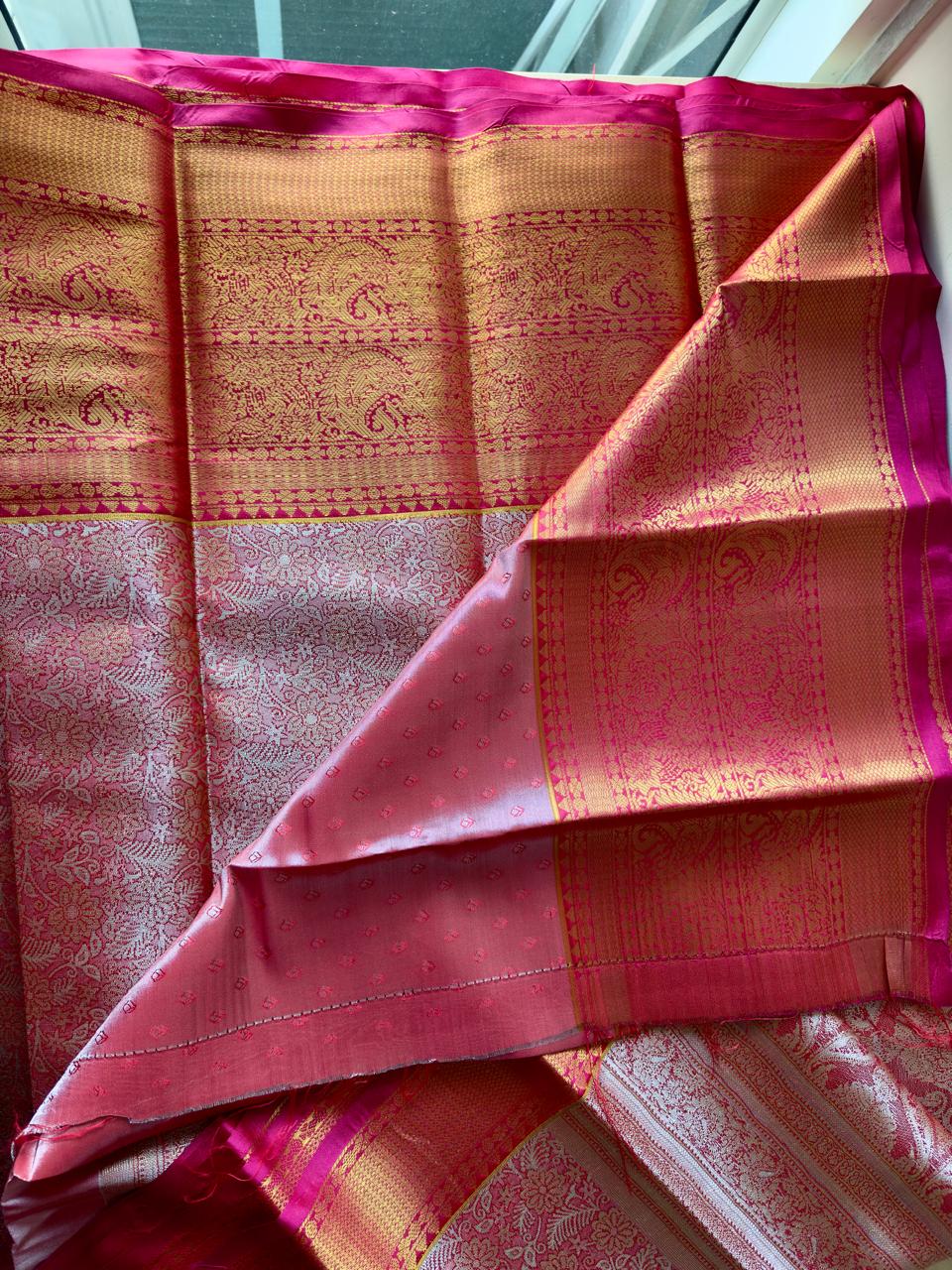 PINK SEMI-SILK TISSUE BRIDAL SAREE
