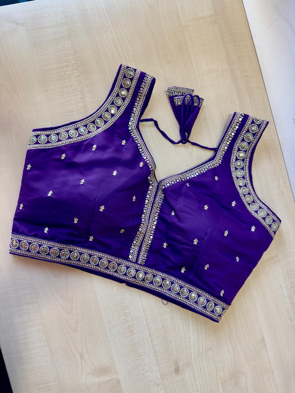 PURPLE SLUB SILK EMB READYMADE BLOUSE