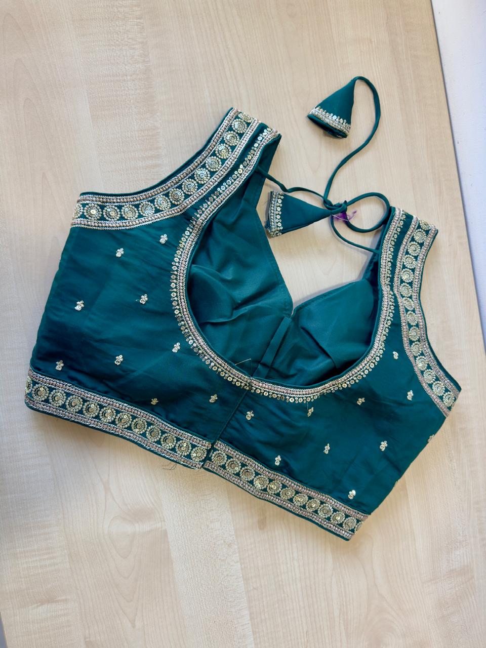 GREEN SLUB SILK READYMADE BLOUSE